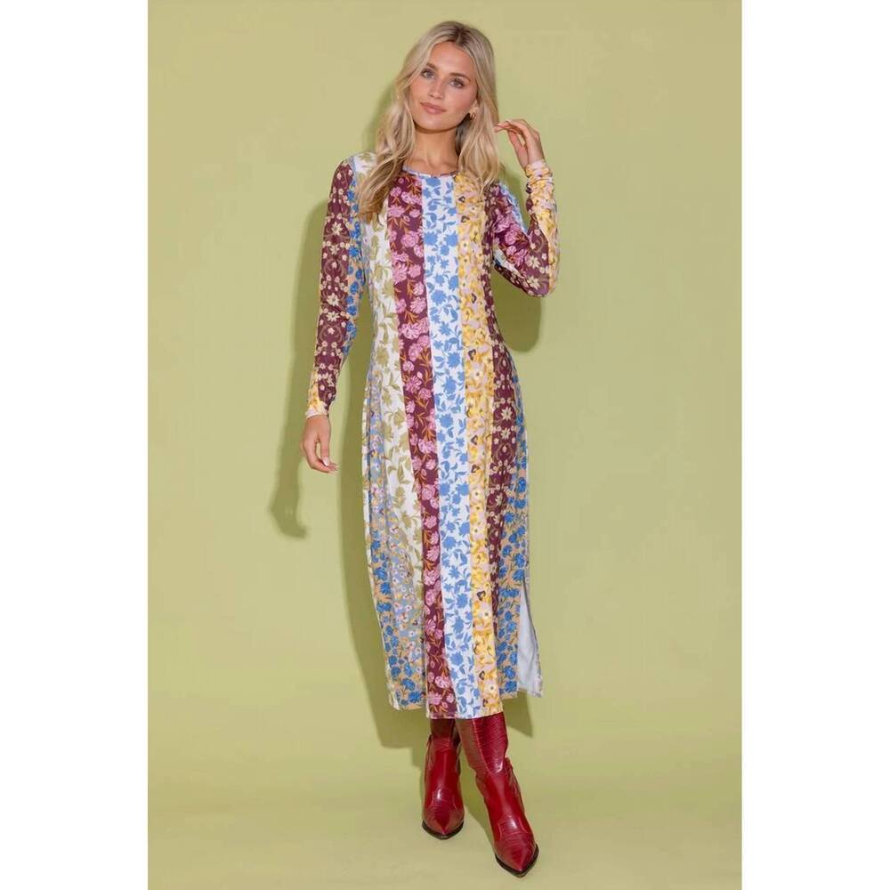 NEW ALDEN ADAIR dorit long sleeve midi dress in golden bouquet